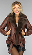 Bruine Lederlook Jas met Faux Fur Kraag