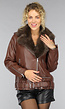 Bruine Lederlook Jas met Faux Fur Kraag