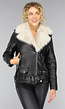 Zwarte Lederlook Faux Fur Biker Jas