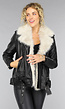 Zwarte Lederlook Faux Fur Biker Jas