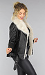 Zwarte Lederlook Faux Fur Biker Jas