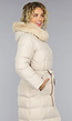 Beige Lange Winterjas met Bontkraag