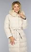 Beige Lange Winterjas met Bontkraag