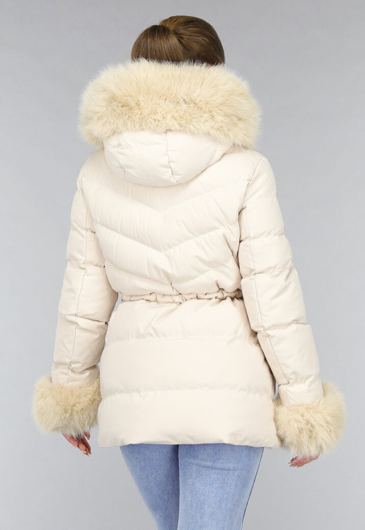 Beige Gewatteerde Faux Fur Winterjas