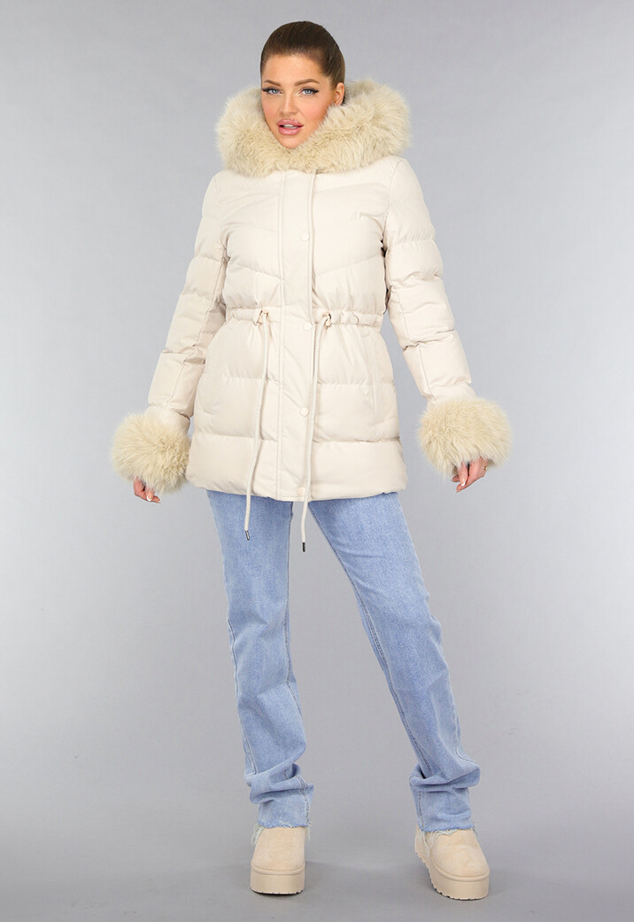 Beige Gewatteerde Faux Fur Winterjas