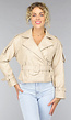 Beige Lederlook Jack met Riempjes