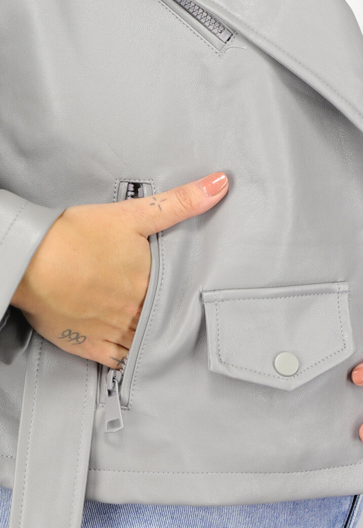 Lederlook Biker Jasje in Grijs