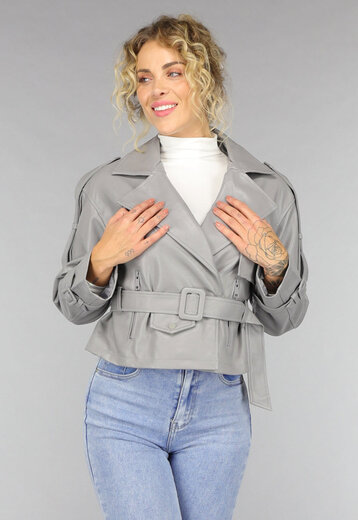 Lederlook Biker Jasje in Grijs