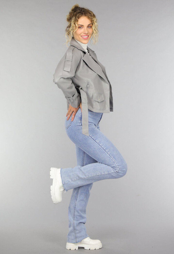 Lederlook Biker Jasje in Grijs
