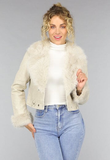 NEW0210 Kort Beige Faux Fur Jasje