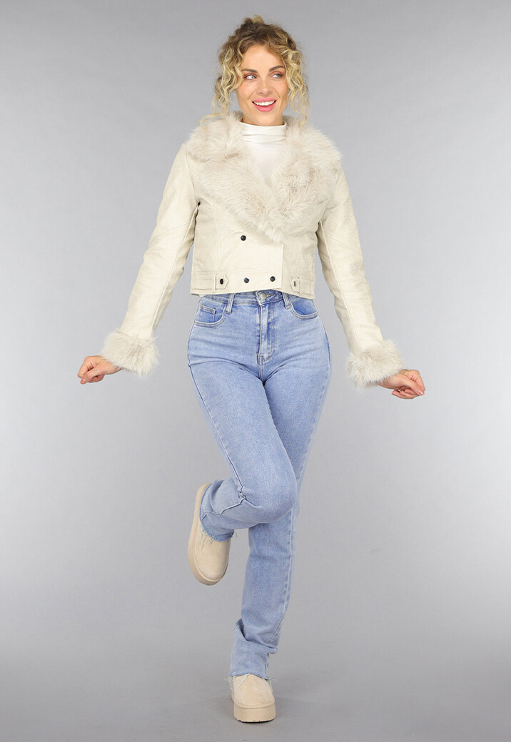 Kort Beige Faux Fur Jasje