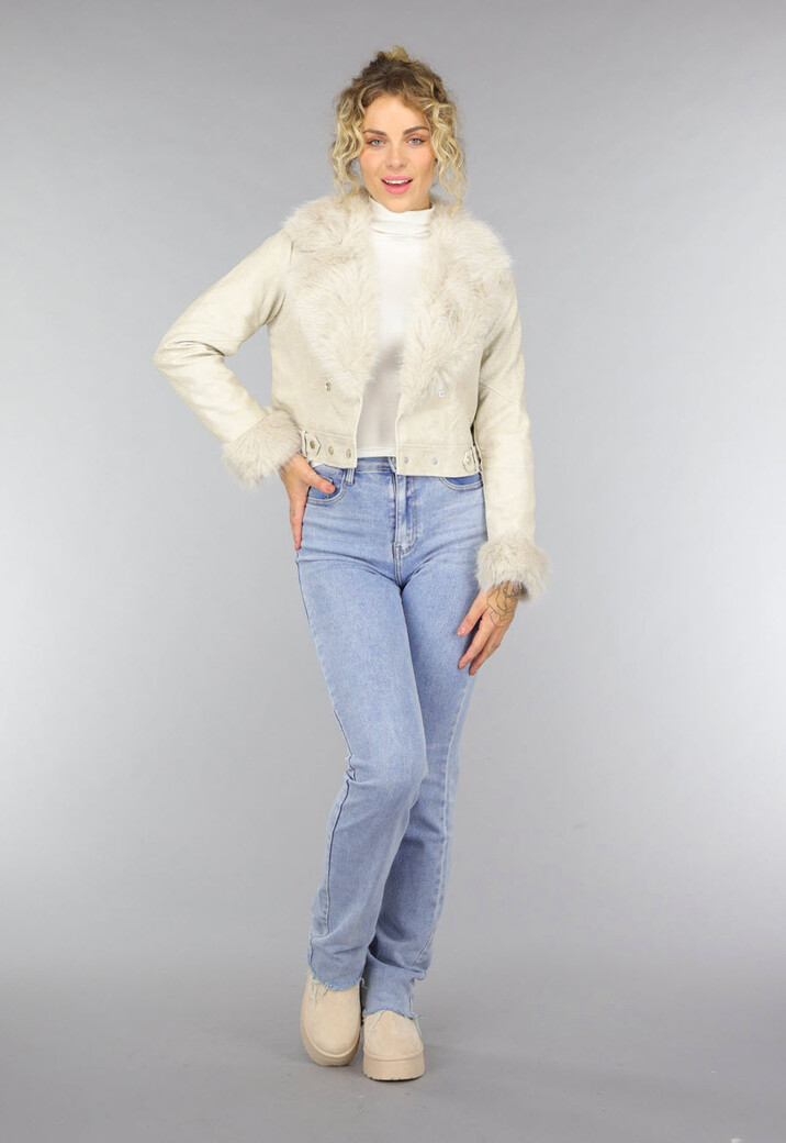 Kort Beige Faux Fur Jasje