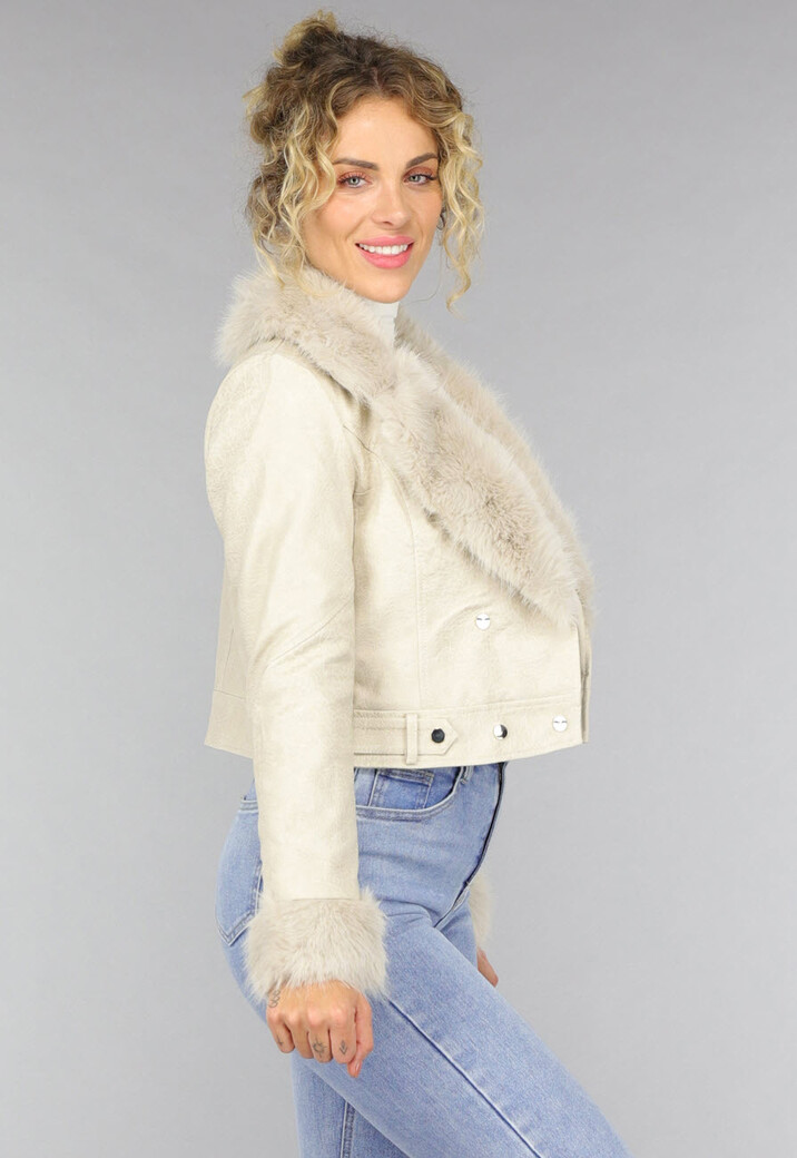 Kort Beige Faux Fur Jasje
