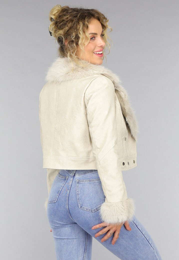 Kort Beige Faux Fur Jasje
