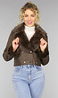 Kort Bruin Jasje met Faux Fur Details