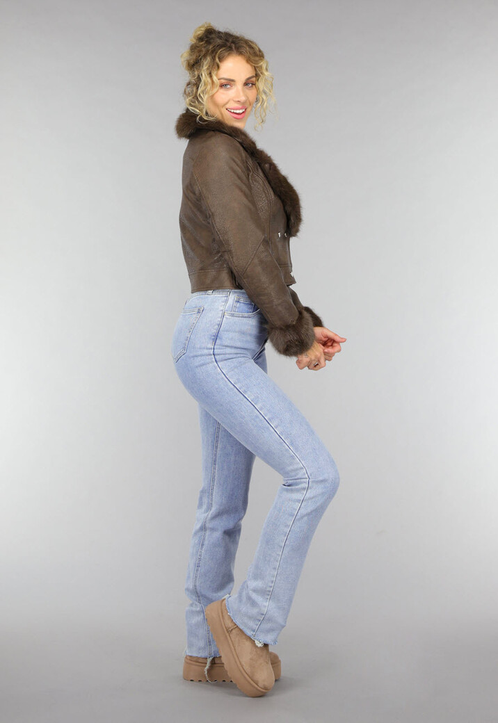 Kort Bruin Jasje met Faux Fur Details