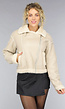 Beige Lederlook Jas met Teddy Voering