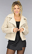 Beige Lederlook Jas met Teddy Voering