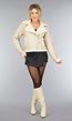 Beige Lederlook Jas met Teddy Voering