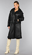 Lange Zwarte Lederlook Teddy Trenchcoat