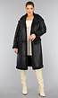 Lange Zwarte Lederlook Teddy Trenchcoat