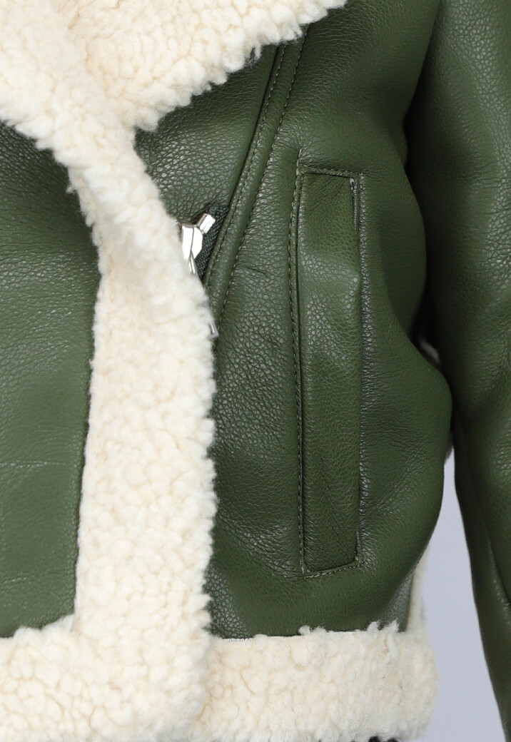 Donkergroene Cropped Lammy Coat