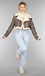 Cropped Taupe Lederlook Teddy Jasje