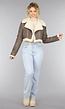 Cropped Taupe Lederlook Teddy Jasje