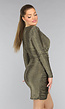 Gouden Geplooide Longsleeve Glitter Jurk