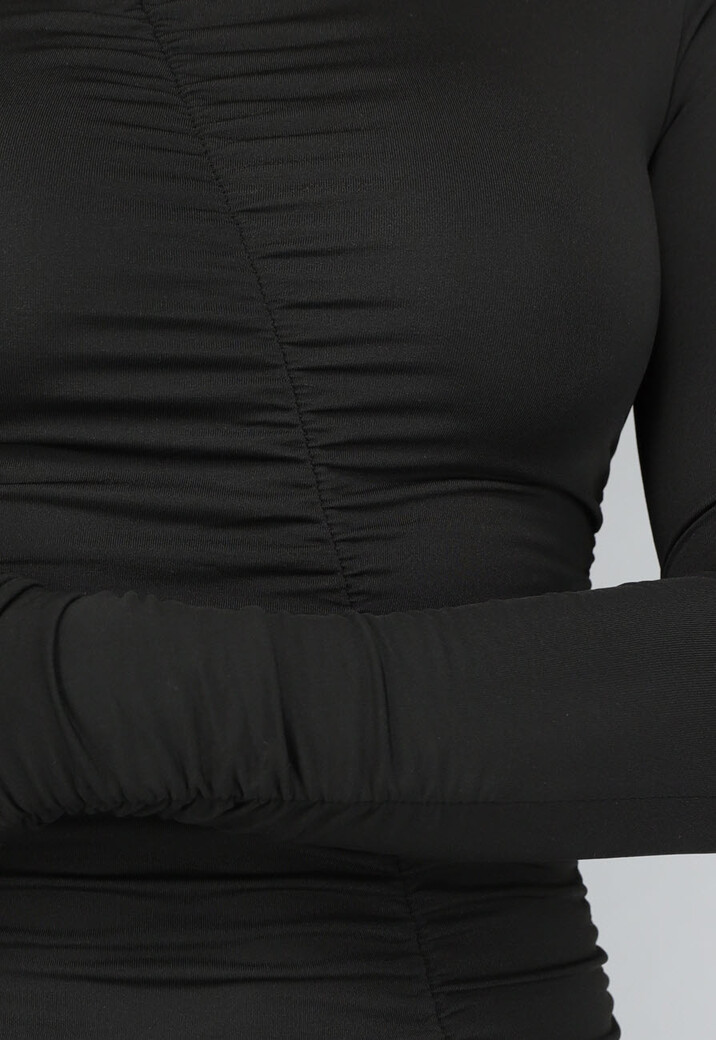 Zwarte High Neck Jurk met Geplooide Naad