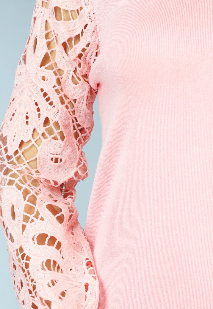 Trui Jurk in Zalmroze met Bloemen Borduur