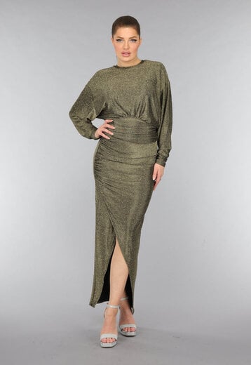 NEW0210 Gouden Maxi Jurk met Strass Steentjes