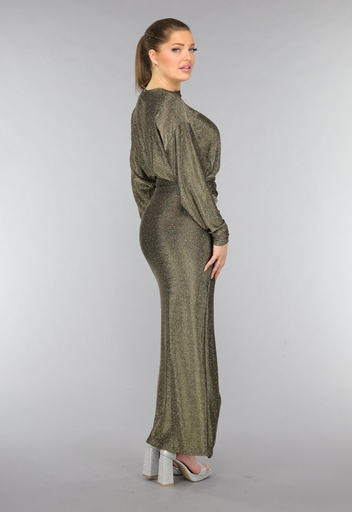 Gouden Maxi Jurk met Strass Steentjes