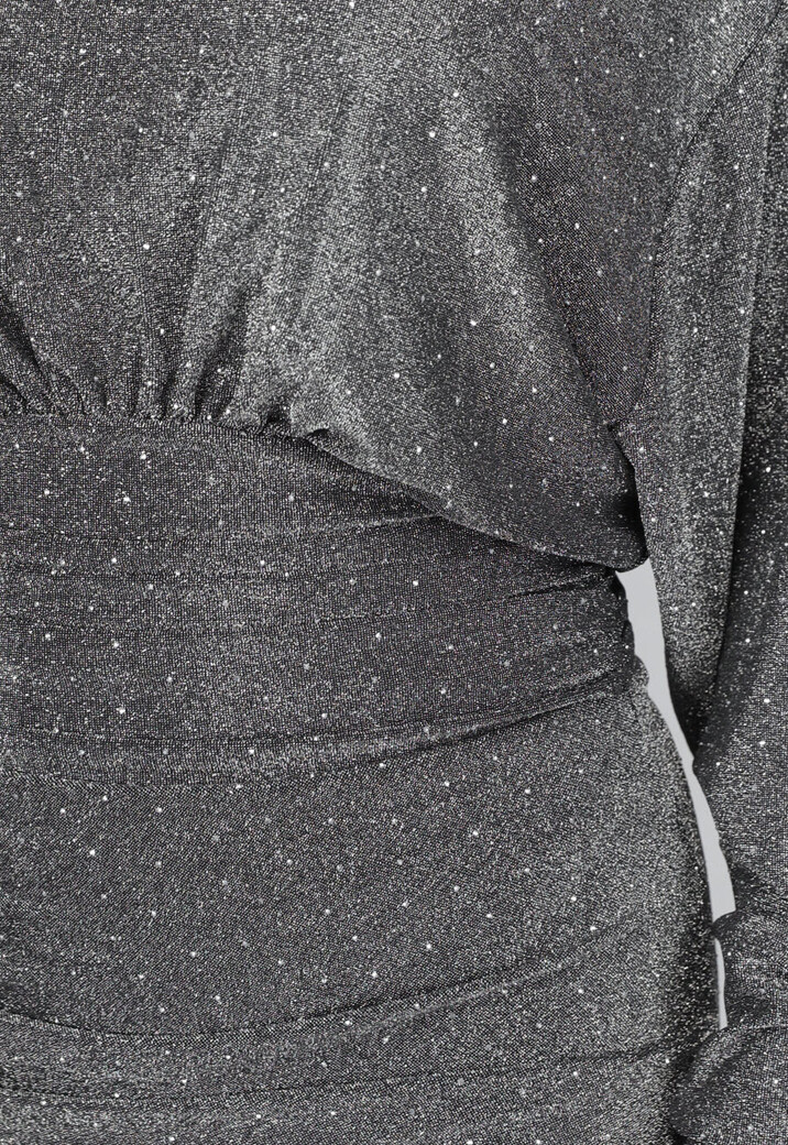 Lange Zilveren Jurk met Vleermuismouwen en Glitter Steentjes