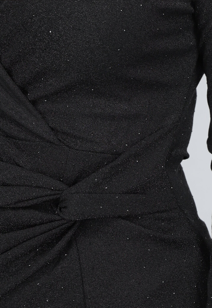 Zwarte Strass Twist Jurk met Kraagje