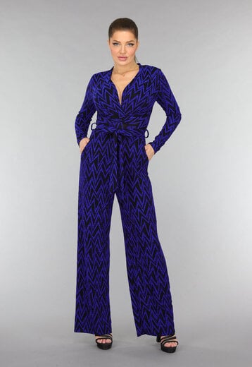 NEW0210 Elastische Blauwe Glitter Zigzag Jumpsuit