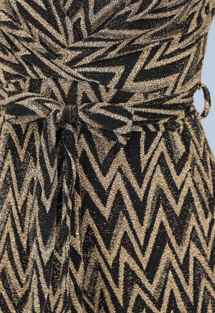 Stretch Gouden Zigzag Jumpsuit met Wide Leg