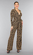 Stretch Gouden Zigzag Jumpsuit met Wide Leg