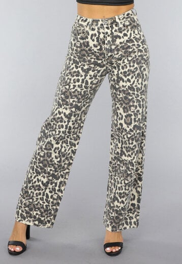 NEW0210 Straight Leg High Waist Panterprint Jeans