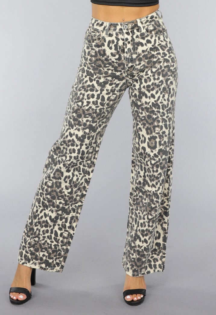 Straight Leg High Waist Panterprint Jeans