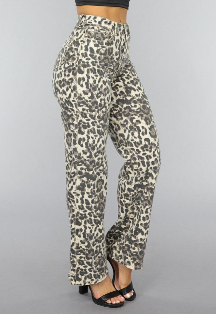 Straight Leg High Waist Panterprint Jeans