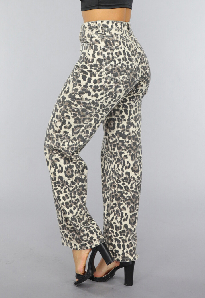Straight Leg High Waist Panterprint Jeans