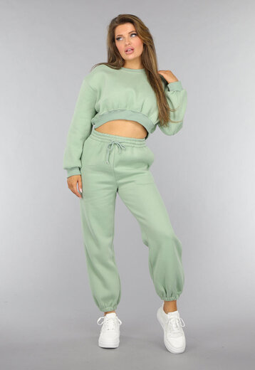 Lichtgroene Cropped Lounge Set