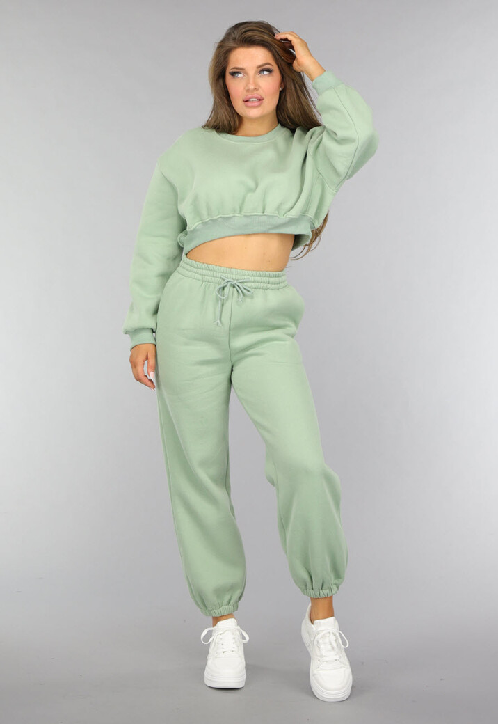 Lichtgroene Cropped Lounge Set