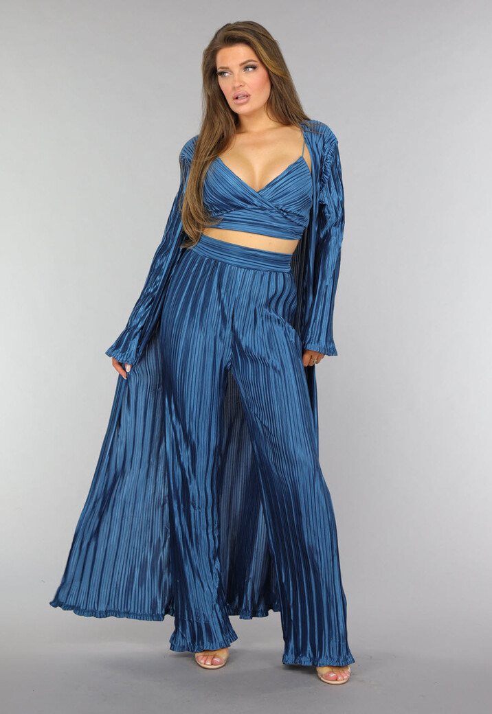 Petrol Plissé 3 Piece met Lang Vest
