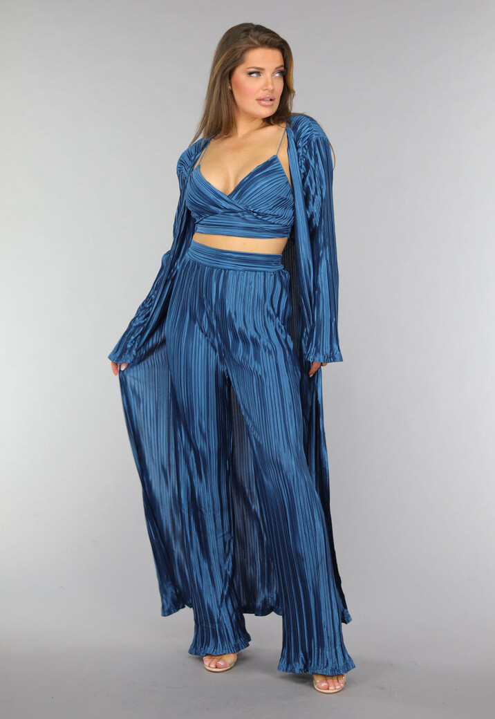Petrol Plissé 3 Piece met Lang Vest