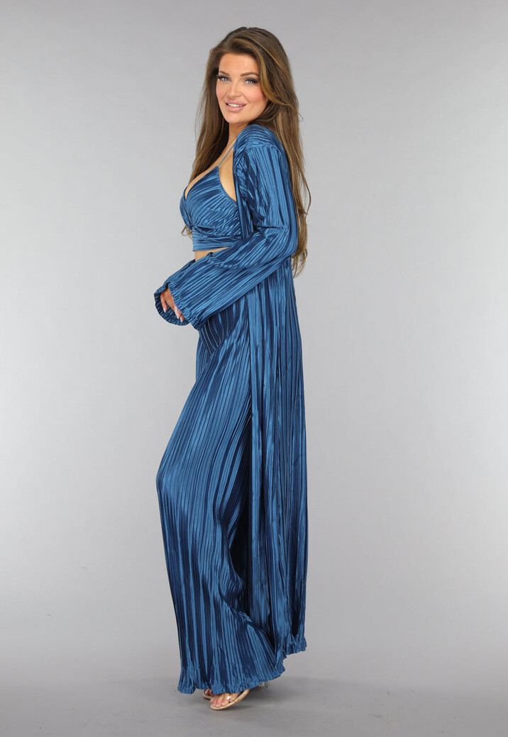 Petrol Plissé 3 Piece met Lang Vest