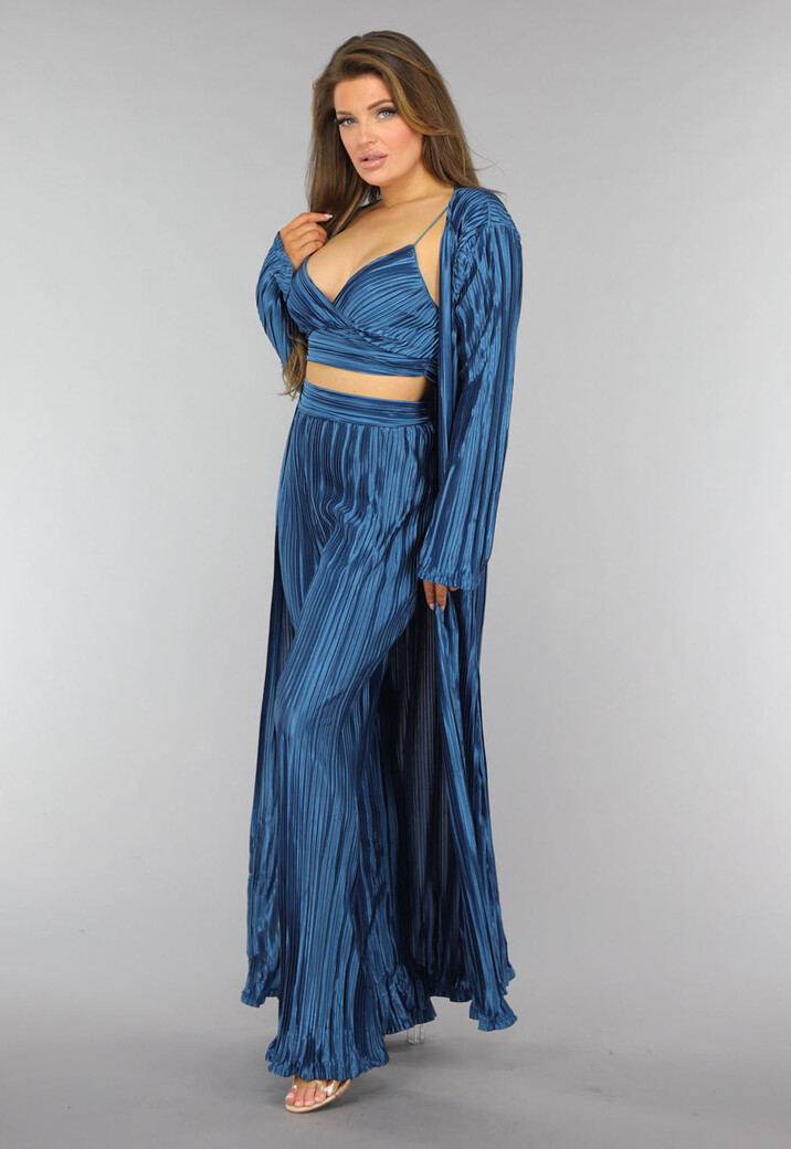 Petrol Plissé 3 Piece met Lang Vest