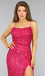 Roze Lange Pailletten Jurk met Split