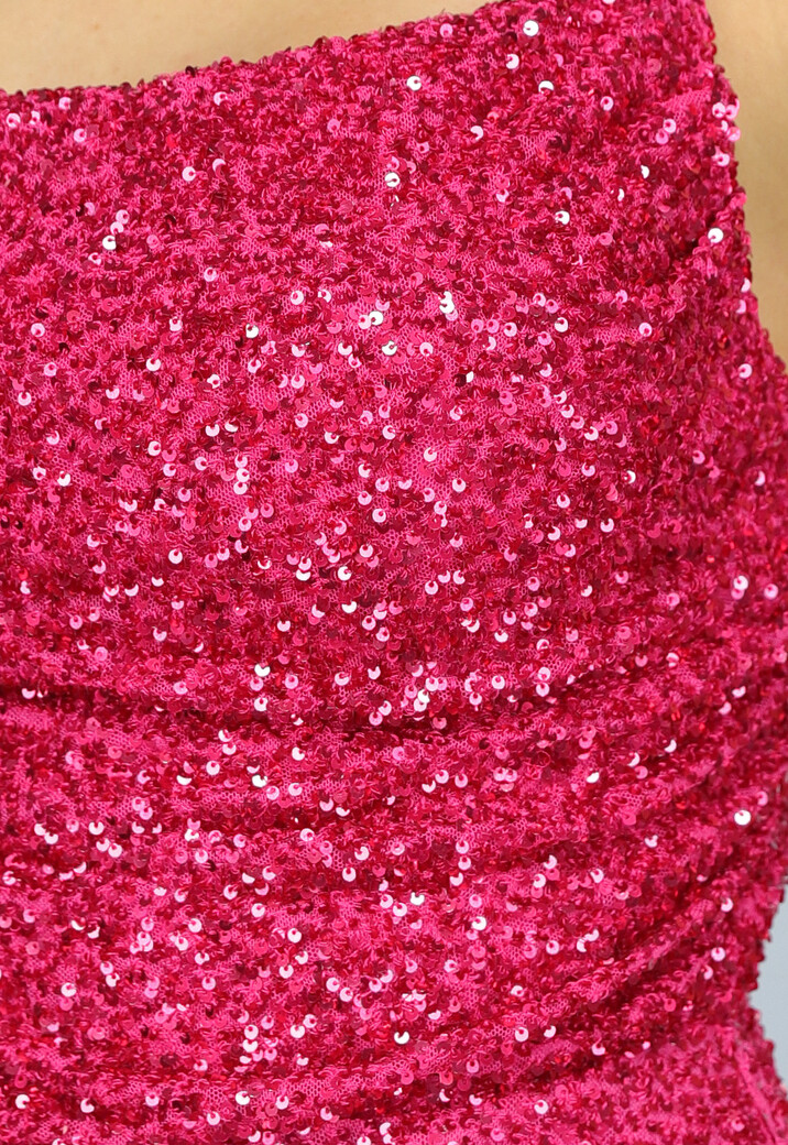 Roze Lange Pailletten Jurk met Split